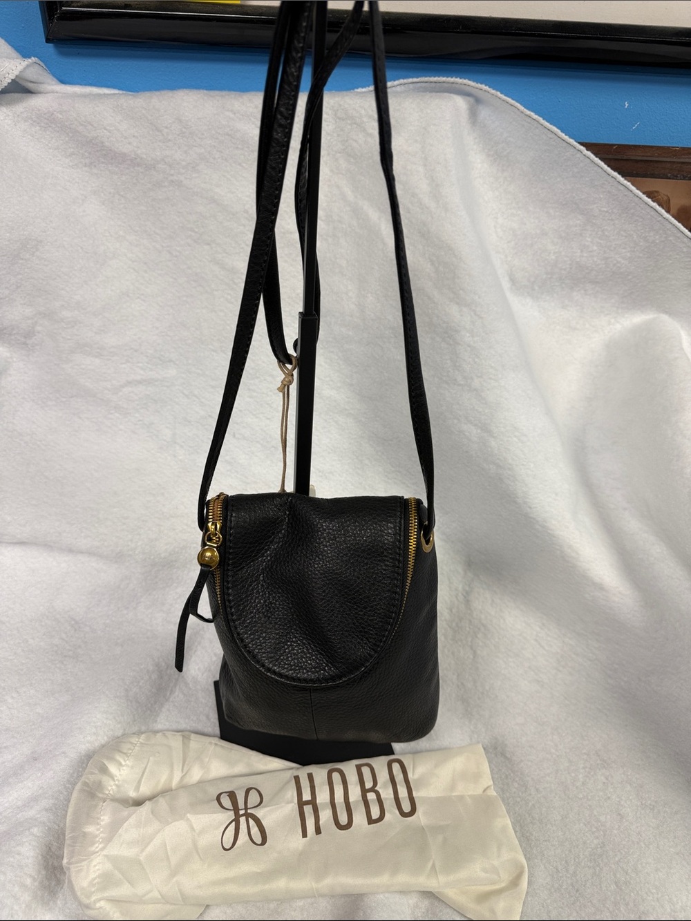 HOBO Black Pebbled Leather Crossbody with Gold Hardware